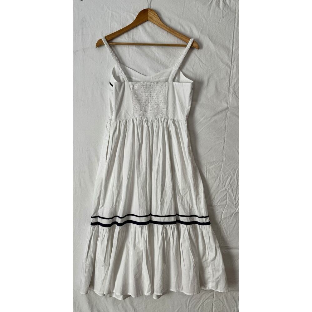 J Crew Corset Midi Dress Women’s 6 White Cotton Contrast Trim Spaghetti Straps - Picture 2 of 8